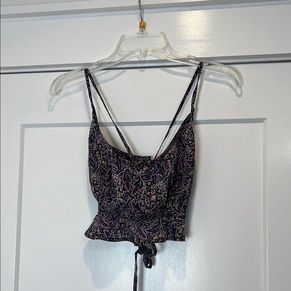 Anthropologie Black and purple Tie back Crop Camisole size large. NWT! - Picture 1 of 9